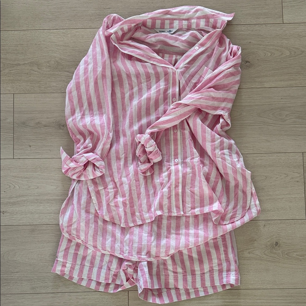 Old Navy Pink and White Striped Boyfriend Shirt